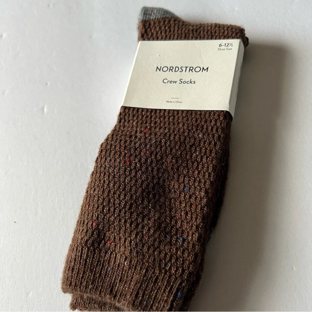 NORDSTROM MENS CREW SOCKS ACRYLIC/WOOL BLEND BITTER BROWN HEATHER OS NWT